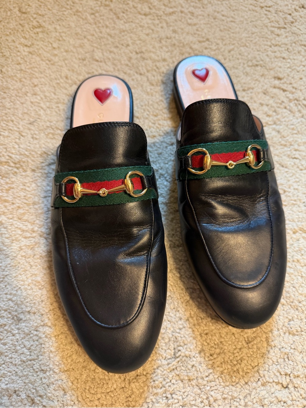 Gucci Black Princetown Loafers with Red & Green Web Ribbon Trim, Size 40